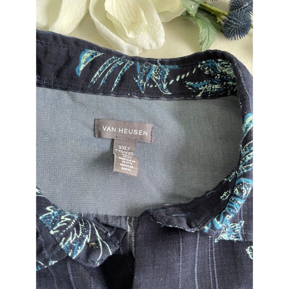 Van Heusen Mens XXL Navy Hawaiian Shirt With Blue Floral Print - Picture 7 of 7
